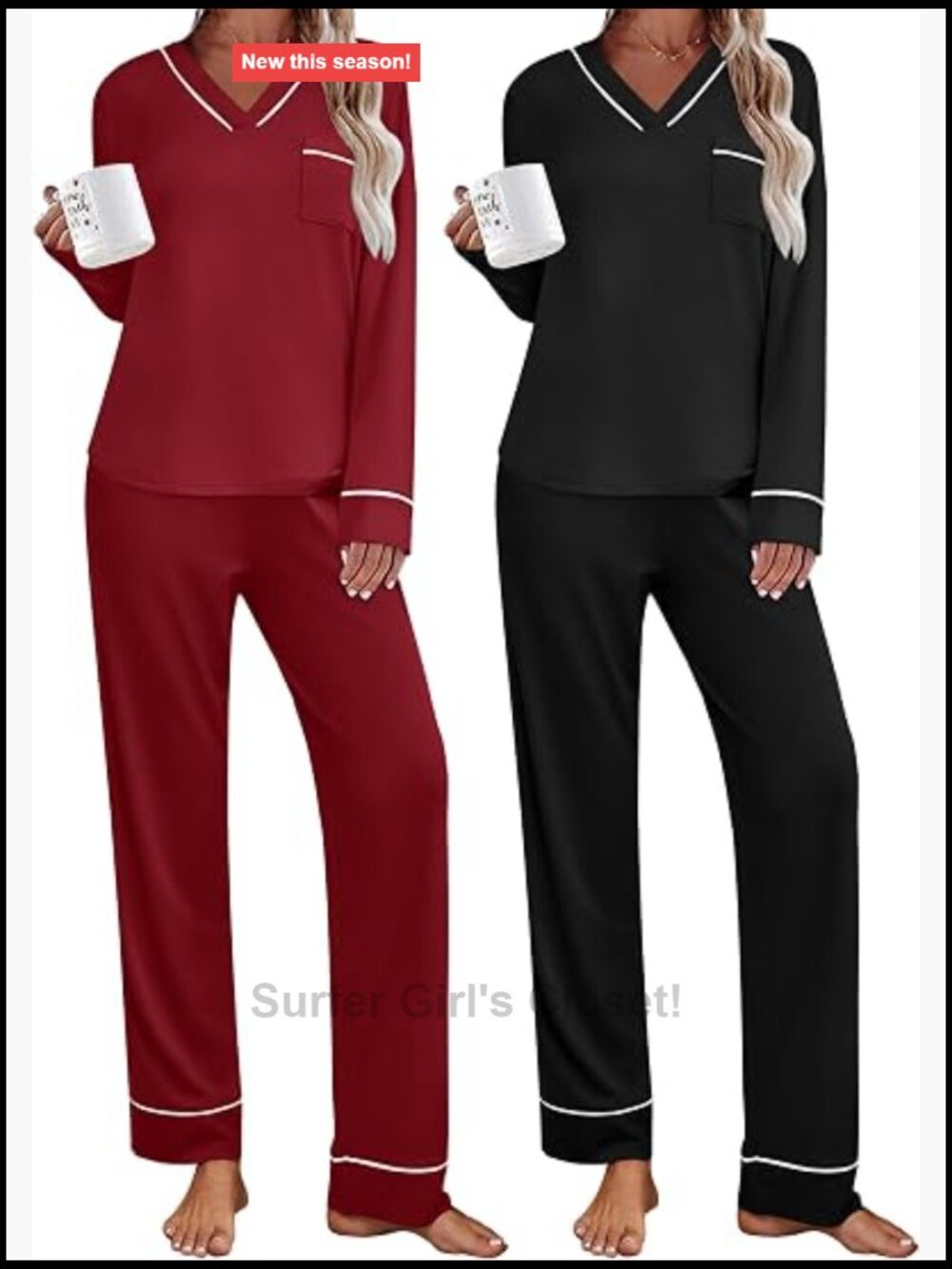Ekouaer Women's 2-Pack Long Sleeve V-Neck Pajama Set with Pockets